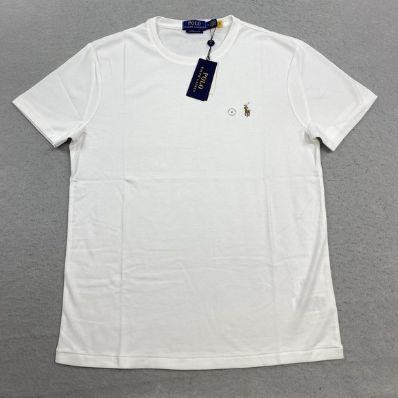 Polo Ralph Lauren T Shirt Mens White Medium Custom Slim Fit Crew Neck Pony - Picture 1 of 10